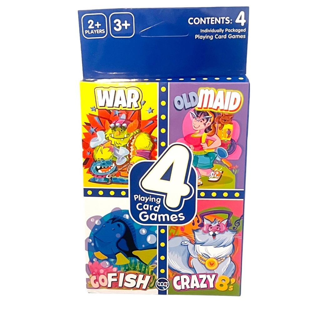 Classic Kids Card Games 4 Pack: War, Old Maid, Go Fish, Crazy 8’s